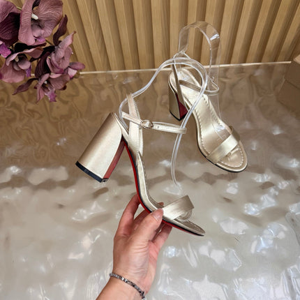 CHRISTIAN LOUBOUTIN 26S SQUARE-HEEL SANDALS 85 MM IN LIGHT GOLD CALFSKIN