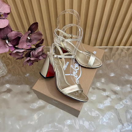 CHRISTIAN LOUBOUTIN 26S SQUARE-HEEL SANDALS 85 MM IN LIGHT GOLD CALFSKIN