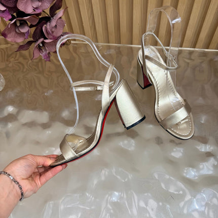 CHRISTIAN LOUBOUTIN 26S SQUARE-HEEL SANDALS 85 MM IN LIGHT GOLD CALFSKIN