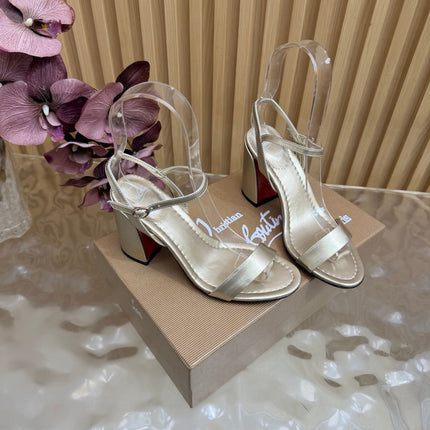 CHRISTIAN LOUBOUTIN 26S SQUARE-HEEL SANDALS 85 MM IN LIGHT GOLD CALFSKIN