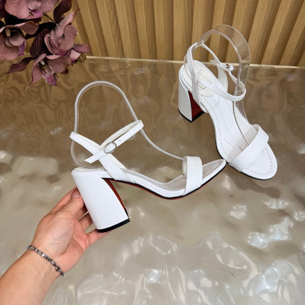 CHRISTIAN LOUBOUTIN 26S SQUARE-HEEL SANDALS 85 MM IN WHITE CALFSKIN