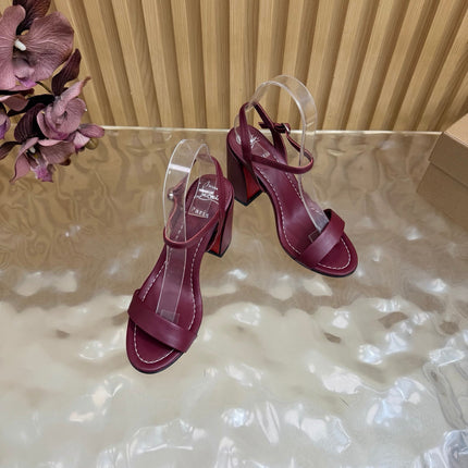 CHRISTIAN LOUBOUTIN 26S SQUARE-HEEL SANDALS 85 MM IN WINE RED CALFSKIN