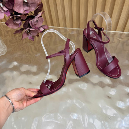 CHRISTIAN LOUBOUTIN 26S SQUARE-HEEL SANDALS 85 MM IN WINE RED CALFSKIN
