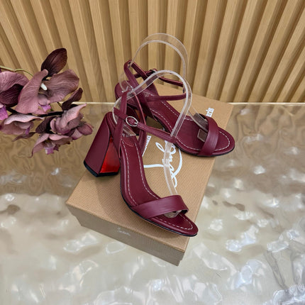 CHRISTIAN LOUBOUTIN 26S SQUARE-HEEL SANDALS 85 MM IN WINE RED CALFSKIN