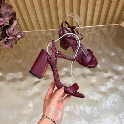 CHRISTIAN LOUBOUTIN 26S SQUARE-HEEL SANDALS 85 MM IN WINE RED CALFSKIN