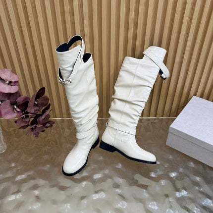 JIMMY CHOO 26S BROOKLYN KNEE BOOTS IN CREAM WHITE SMOOTH CALFSKIN