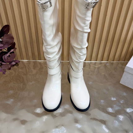 JIMMY CHOO 26S BROOKLYN KNEE BOOTS IN CREAM WHITE SMOOTH CALFSKIN