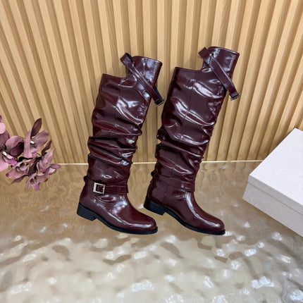 JIMMY CHOO 26S BROOKLYN KNEE BOOTS IN BURGUNDY GLOSSY CALFSKIN