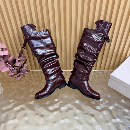 JIMMY CHOO 26S BROOKLYN KNEE BOOTS IN BURGUNDY GLOSSY CALFSKIN