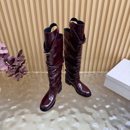 JIMMY CHOO 26S BROOKLYN KNEE BOOTS IN BURGUNDY GLOSSY CALFSKIN