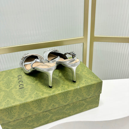 SLINGBACK PUMP 6 CM IN SILVER GLOSSY CALFSKIN