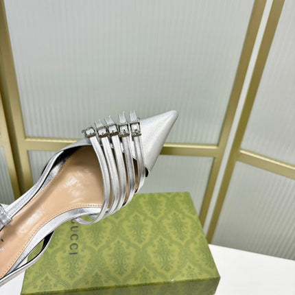 SLINGBACK PUMP 6 CM IN SILVER GLOSSY CALFSKIN