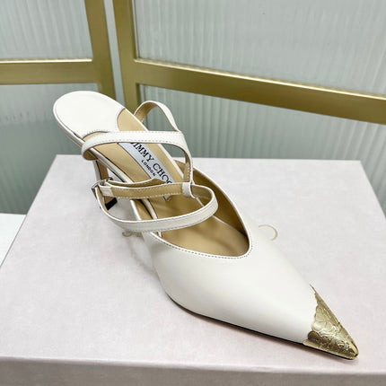 JIMMY CHOO 26S SLINGBACK HEELS 85 MM IN OFF WHITE CALFSKIN WITH METAL TOE CAP