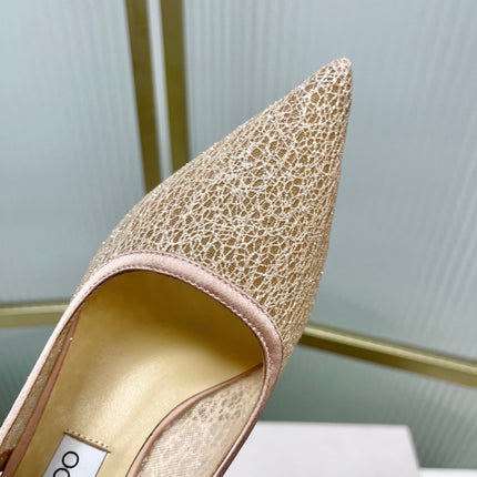 JIMMY CHOO 26S SLINGBACK PUMPS 65 MM IN BEIGE GLITTER MESH