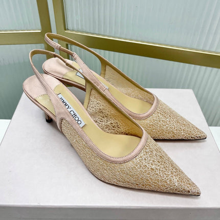 JIMMY CHOO 26S SLINGBACK PUMPS 65 MM IN BEIGE GLITTER MESH
