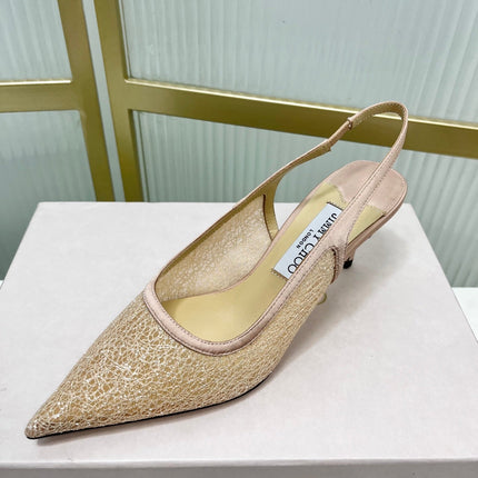 JIMMY CHOO 26S SLINGBACK PUMPS 65 MM IN BEIGE GLITTER MESH