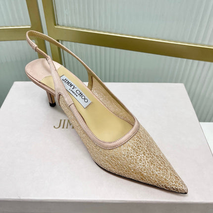 JIMMY CHOO 26S SLINGBACK PUMPS 65 MM IN BEIGE GLITTER MESH
