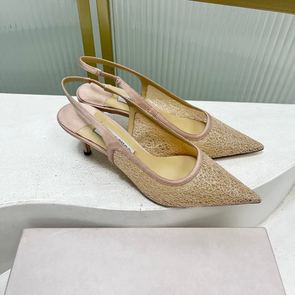 JIMMY CHOO 26S SLINGBACK PUMPS 65 MM IN BEIGE GLITTER MESH