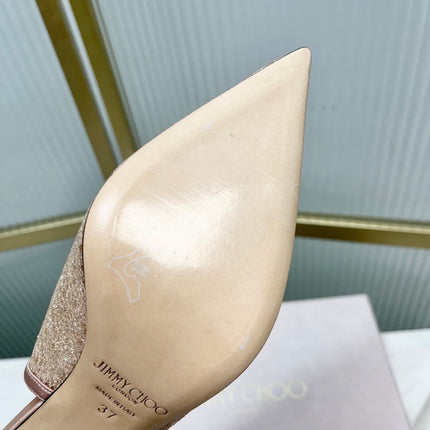 JIMMY CHOO 26S SLINGBACK PUMPS 65 MM IN BEIGE GLITTER MESH