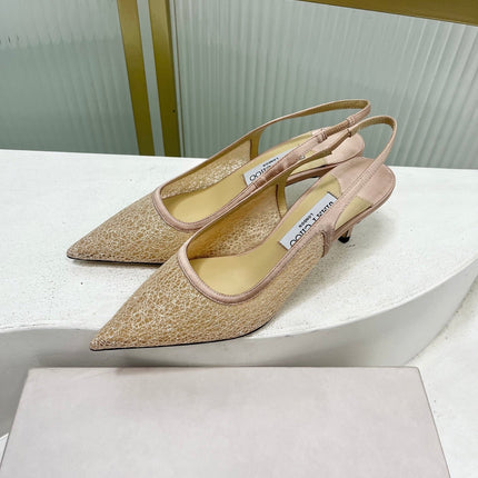 JIMMY CHOO 26S SLINGBACK PUMPS 65 MM IN BEIGE GLITTER MESH