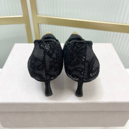JIMMY CHOO 26S HIGH HEELS 65 MM IN BLACK LACE WITH METAL TOE CAP