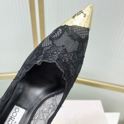 JIMMY CHOO 26S HIGH HEELS 65 MM IN BLACK LACE WITH METAL TOE CAP