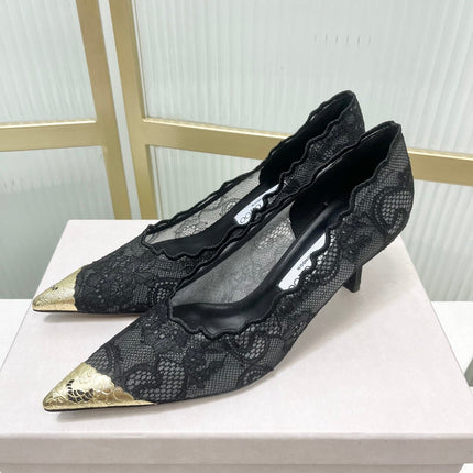 JIMMY CHOO 26S HIGH HEELS 65 MM IN BLACK LACE WITH METAL TOE CAP