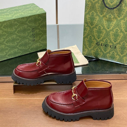 HORSEBIT ANKLE BOOTS 4.5CM IN BURGUNDY RED CALFSKIN