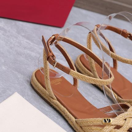 VALENTINO 26S FLAT ESPADRILLE SANDALS IN NATURAL BEIGE RAFFIA WITH BRAIDED STRAPS