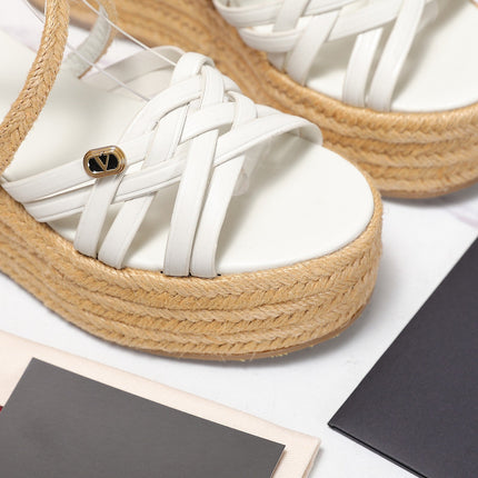 VALENTINO 26S WEDGE SANDALS 60MM IN WHITE CALFSKIN WITH BRAIDED STRAPS