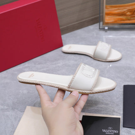VALENTINO 26S FLAT SLIDE SANDALS IN WHITE CALFSKIN