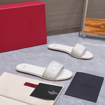 VALENTINO 26S FLAT SLIDE SANDALS IN WHITE CALFSKIN