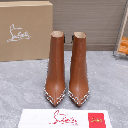 CHRISTIAN LOUBOUTIN 26S STUDDED ANKLE BOOTS 105 MM IN BROWN CALFSKIN