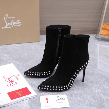 CHRISTIAN LOUBOUTIN 26S STUDDED ANKLE BOOTS 105 MM IN BLACK SUEDE