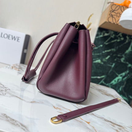 LOEWE 25S LARGE MADRID BAG 33 IN DARK WINE CALFSKIN GOLD HARDWARE
