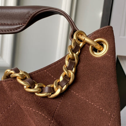 CHANEL 25S HOBO BAG 31 IN DARK BROWN SUEDE WITH GOLD HARDWARE