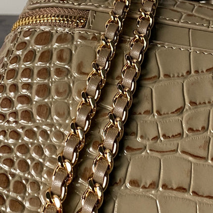 CHANEL 26S VANITY CASE 23 IN KHAKI BROWN SHINY CROCODILE-EMBOSSED CALFSKIN