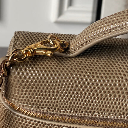 CHANEL 26S VANITY CASE 23 IN KHAKI BROWN LIZARD-EMBOSSED LEATHER