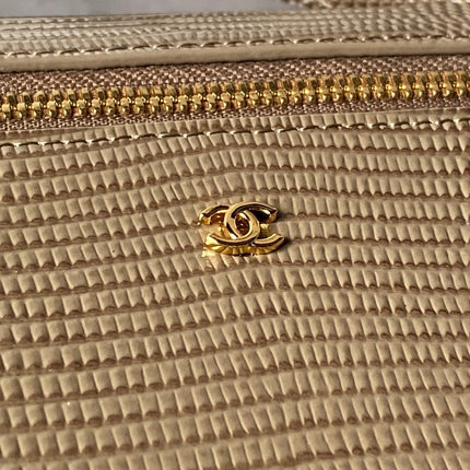 CHANEL 26S VANITY CASE 23 IN KHAKI BROWN LIZARD-EMBOSSED LEATHER