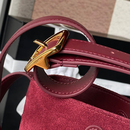 CHANEL 26S BUCKET BAG 18 IN DARK RED QUILTED SUEDE