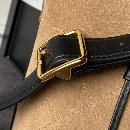 CHANEL 26S BUCKET BAG 18 IN BEIGE BROWN QUILTED SUEDE
