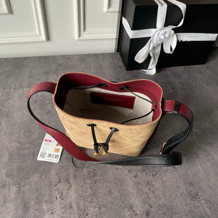 CHANEL 26S BUCKET BAG 18 IN BEIGE BROWN QUILTED SUEDE