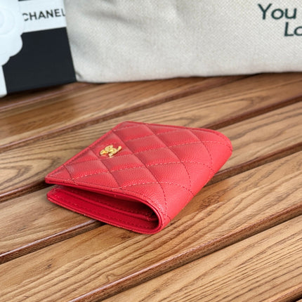 SMALL FLAP WALLET 12 IN RED GRAINED CALFSKIN GOLD-TONE HARDWARE