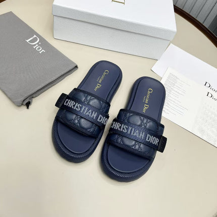 PLATFORM SLIDES 25S 50MM IN NAVY BLUE CALFSKIN AND ELECTRIC FABRIC