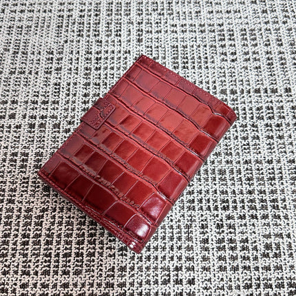 CHANEL 26S WALLET 14 IN DARK RED CROCODILE-EMBOSSED CALFSKIN