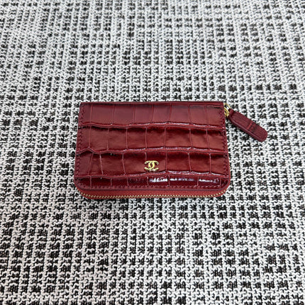 CHANEL 26S ZIPPER WALLET 11 IN DARK RED CROCODILE-EMBOSSED CALFSKIN
