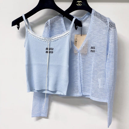 MIUMIU 26S CAMI TOP & OPEN KNIT CROPPED CARDIGAN SET 1173