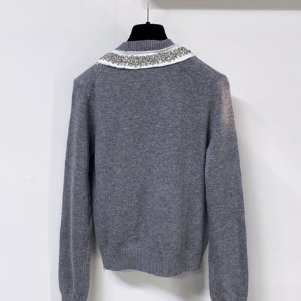 PRADA 26S LACE-COLLAR KNIT CARDIGAN 1307