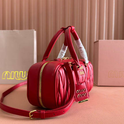 ARCADIE MATELASSÉ BAG 27 IN CERISE RED CALFSKIN GOLD HARDWARE