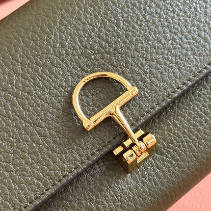 SOFTBIT CONTINENTAL WALLET 19 IN GREEN GRAINY CALFSKIN GOLD HARDWARE